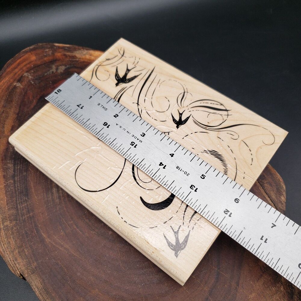 Stampin Up French Flair Large Background Wood Rubber Stamp Birds Swirls 2006 - Picture 2 of 6